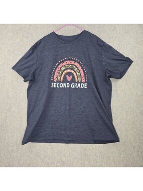 Second Grade Womens Graphic T-Shirt Dark Gray 4XL 100% Polyester Relaxed Fit